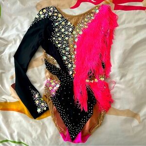 RHYTHMIC GYMNASTICS Leotard Fringe Pink and Black